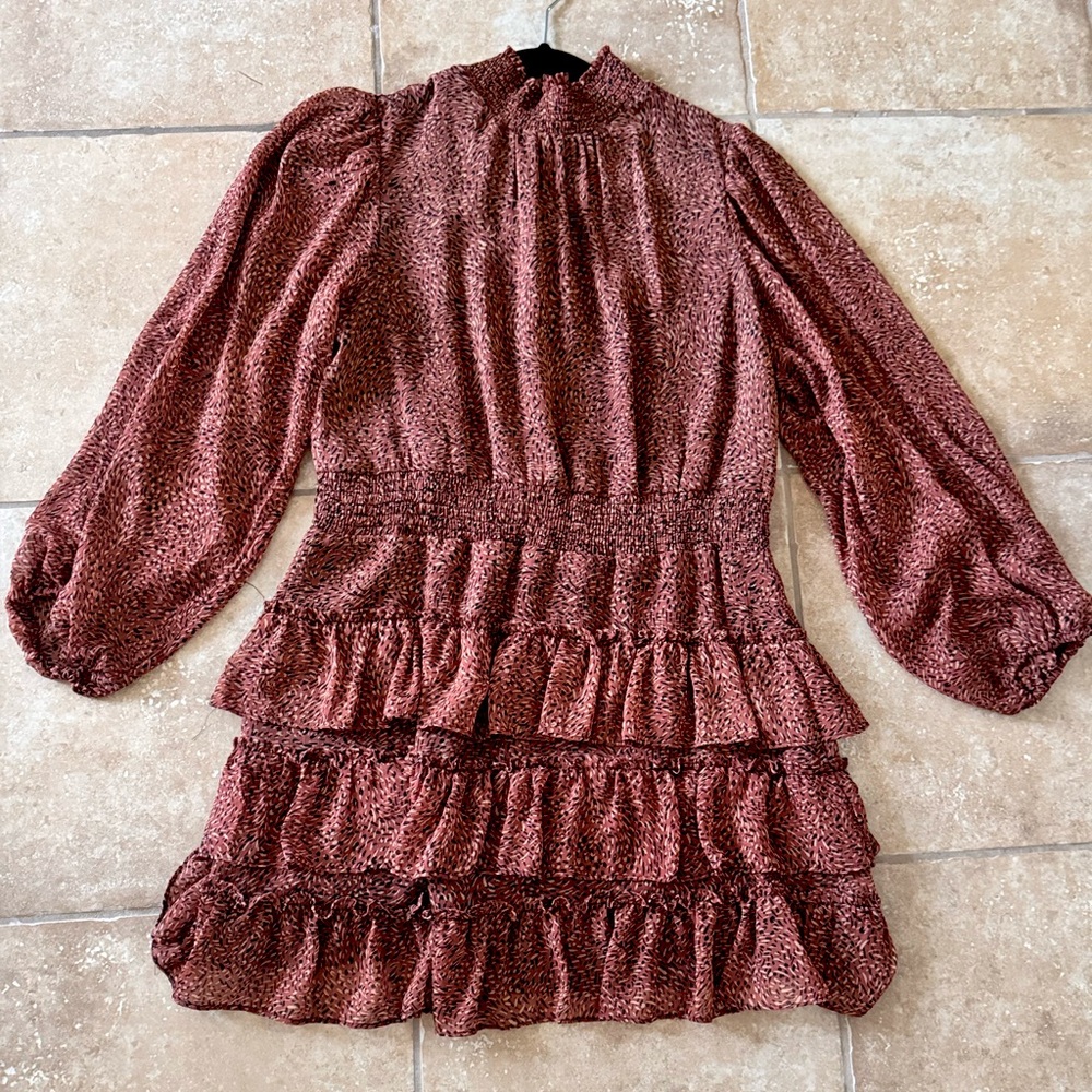 Express Women's Brown / Black  Ruffle Dress Medium